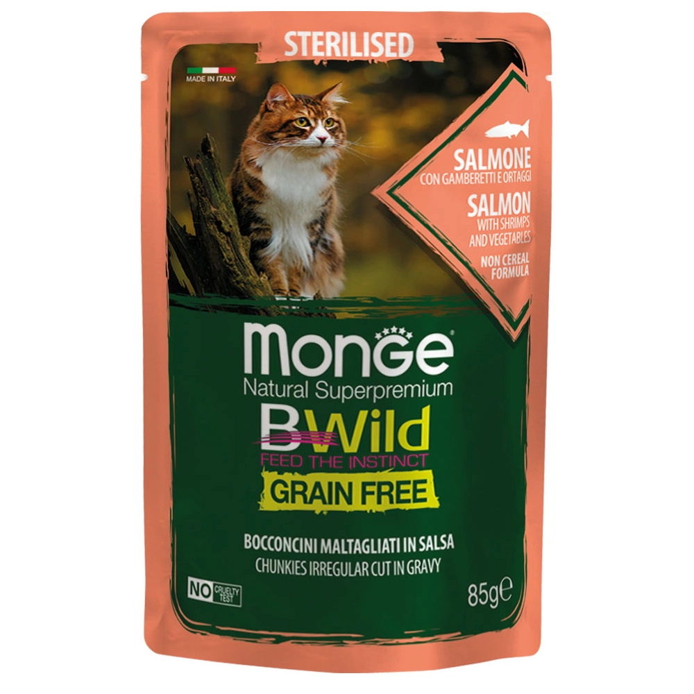 Monge Cat Wet Bwild Grain Free Sterilised Лосось з креветками та овочами 