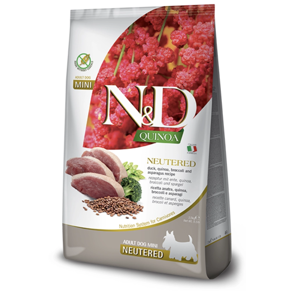 Farmina Dog N&D Grain Free Quinoa Duck, Broccoli&Asparagus Neutered Adult Mini 