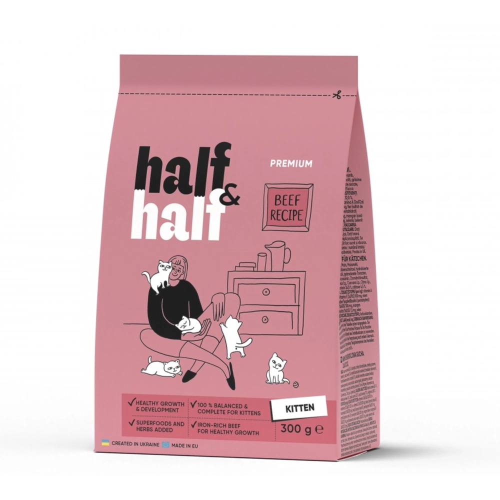 Half&Half Сухий корм для кошенят всіх порід з яловичиною 