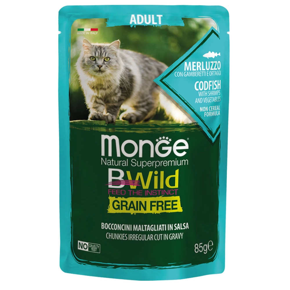 Monge Cat Wet Bwild Grain Free Тріска з креветками і овочами 
