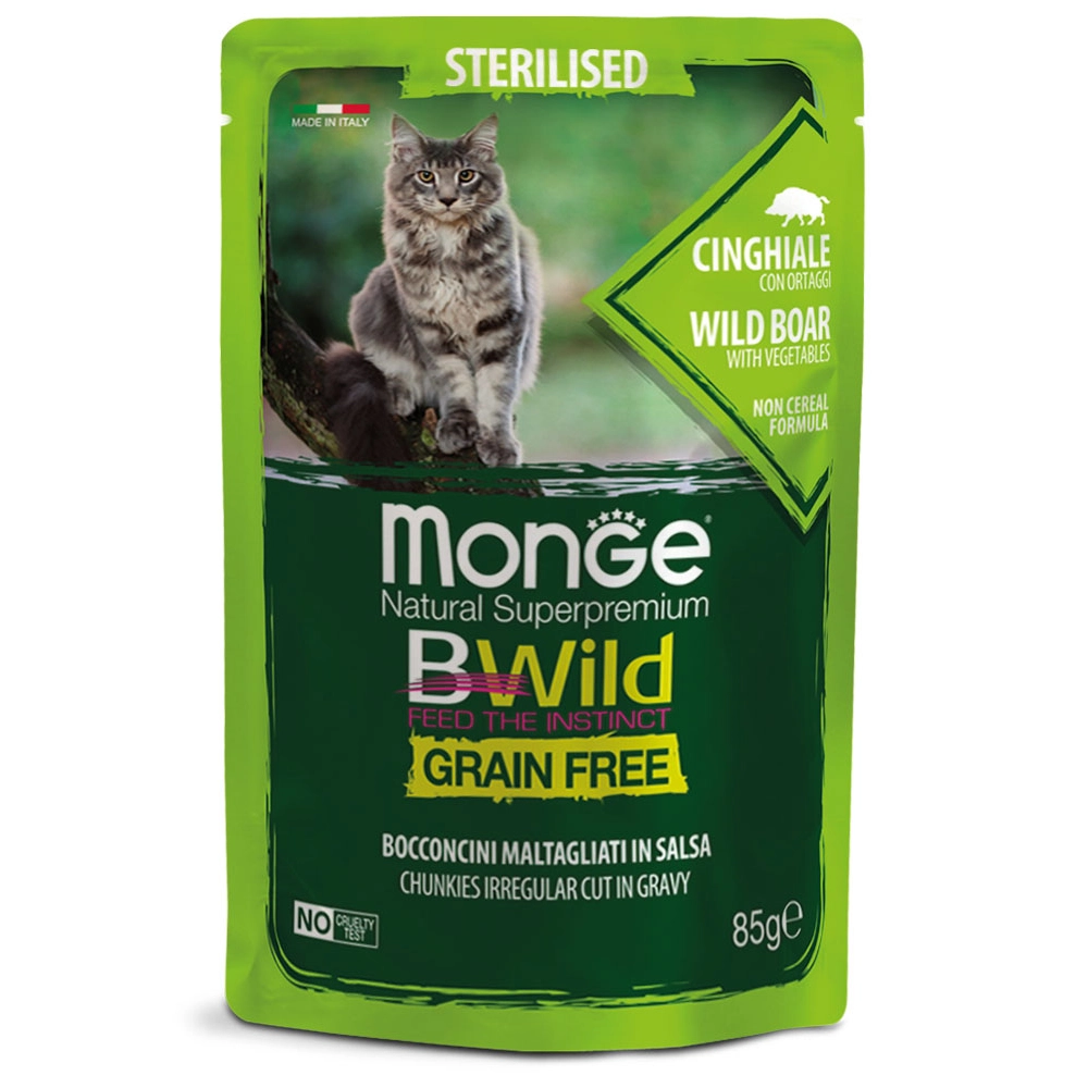 Monge Cat Wet Bwild Grain Free Sterilised Дикий кабан с овощами 
