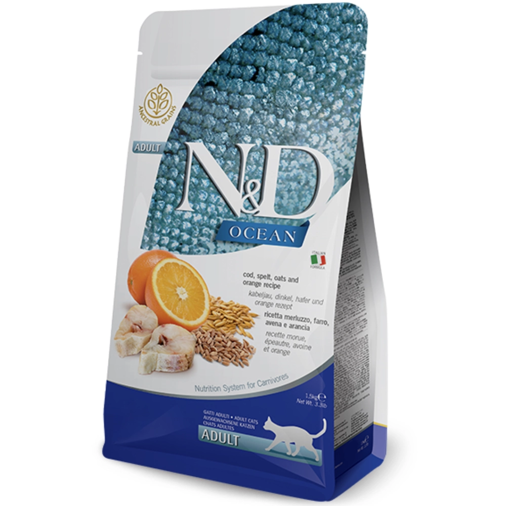 Farmina Cat N&D Low Grain Ocean Cod, Spelt, Oats&Orange Adult 