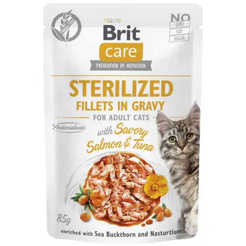 Brit Care Cat Sterilized Fillets in Gravy с лососем и тунцом
