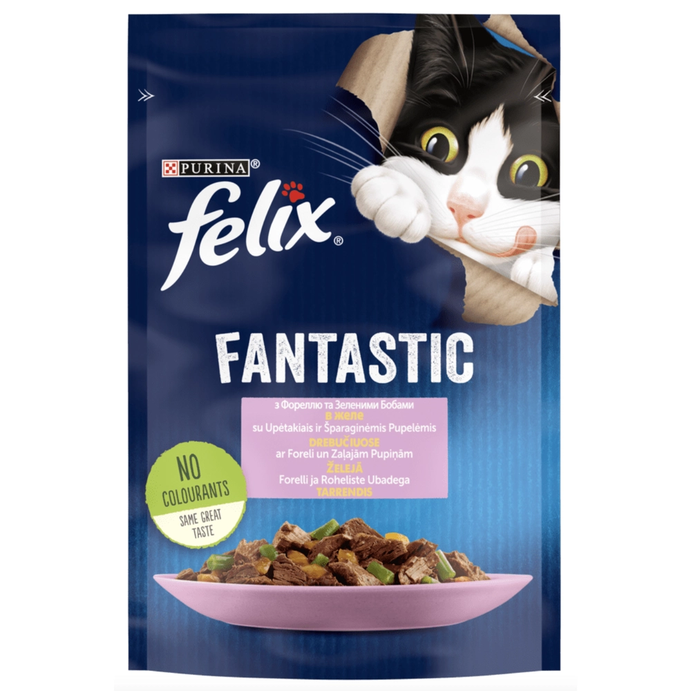 FELIX Fantastic Шматочки у желе з фореллю та зеленими бобами  