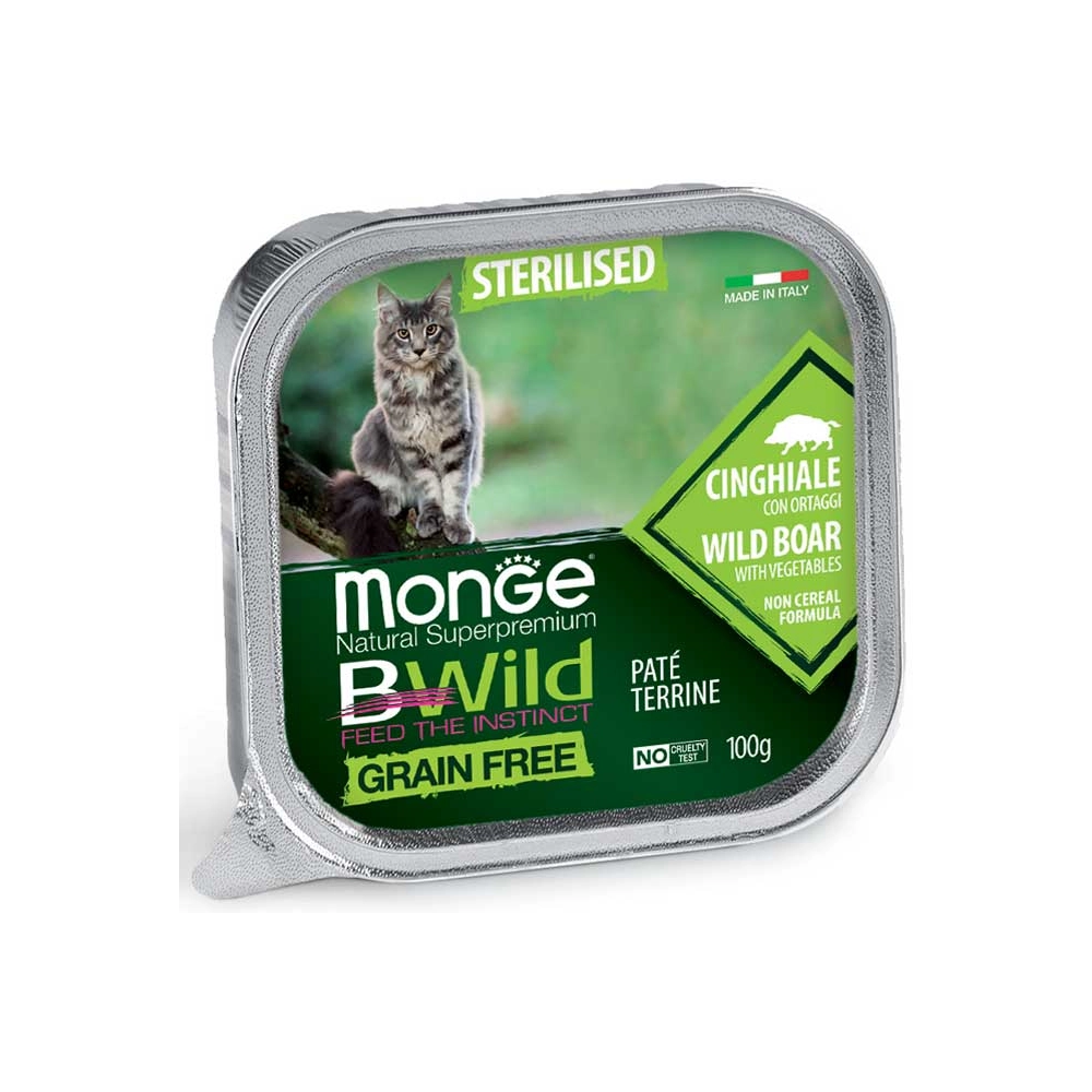 Monge Cat Bwild Grain Free Sterilised Pate Дикий кабан з овочами 