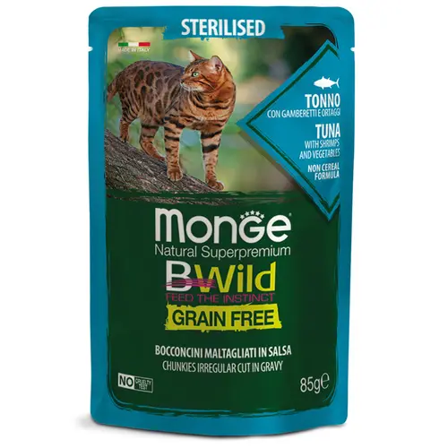 Monge Cat Wet Bwild Grain Free Sterilised Тунeць з креветками та овочами