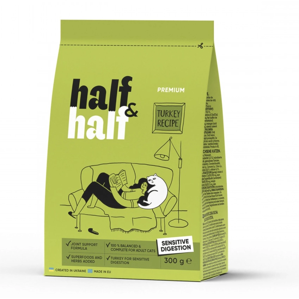 Half&Half  Сухий корм для кішок з чутливим травленням з індичкою 