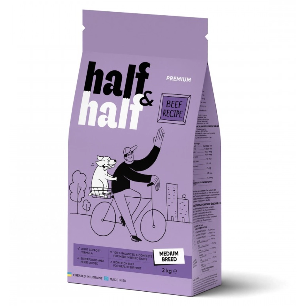 Half&Half Сухий корм для дорослих собак середніх порід з яловичиною 