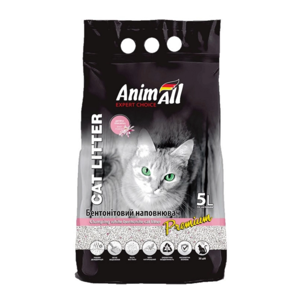 AnimAll Premium Clumping White Bentonite Cat Litter Baby Powder 