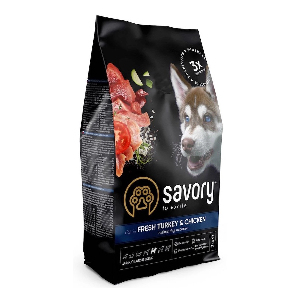 Savory Junior Large Breed Свіжа індичка та курка 