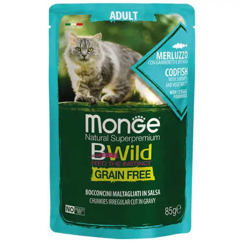 Monge Cat Wet Bwild Grain Free Тріска з креветками і овочами