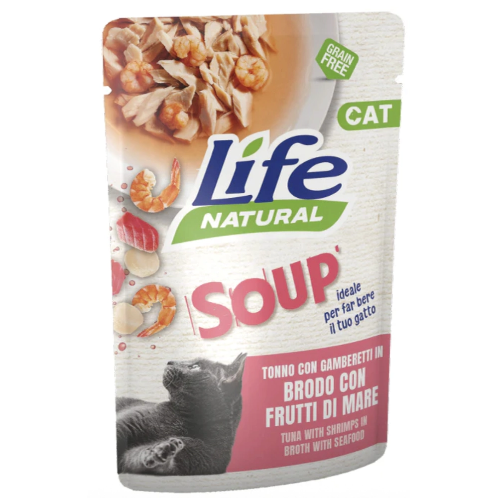 Life Cat Natural Soup Тунець та креветки в бульйоні з морепродуктами 