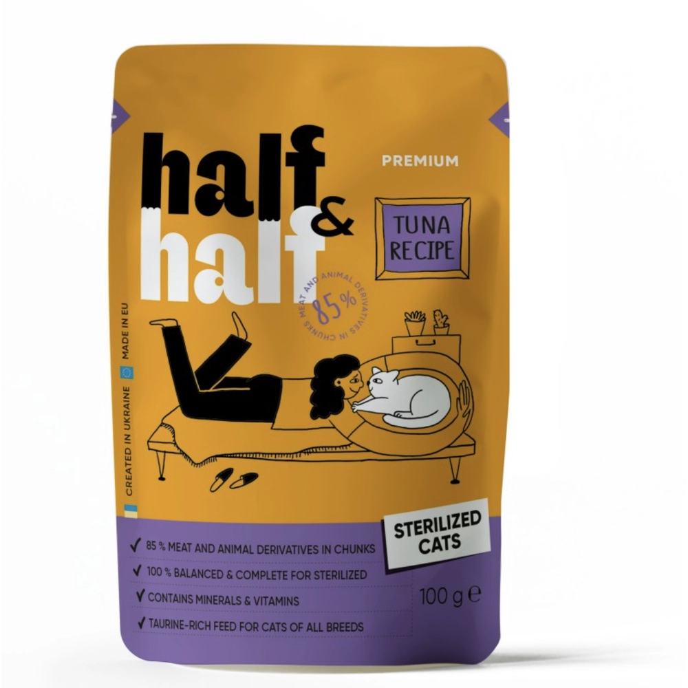 Half&Half Вологий корм для стерилізованих кішок шматочки з тунцем у соусі 