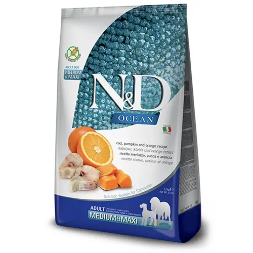 Farmina Dog N&D Grain Free Ocean Cod, Pumpkin&Orange Adult Medium&Maxi